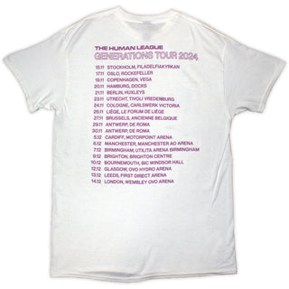 The Human League Unisex T-Shirt: Generations Tour '24 Photo (White) (Back Print & Ex-Tour)