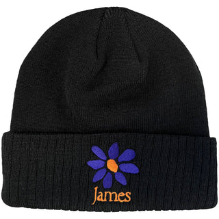 James Beanie Hat: Orange Logo Purple Daisy (Black)
