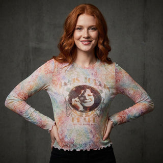 Janis Joplin Ladies Long Sleeve T-Shirt: Pearl (Mesh)