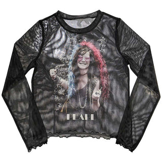 Janis Joplin Ladies Long Sleeve T-Shirt: Pearl Garden (Mesh)