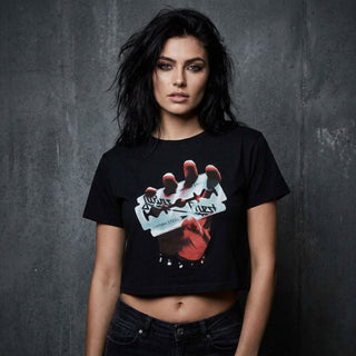 Judas Priest Ladies Crop Top: British Steel (Black)