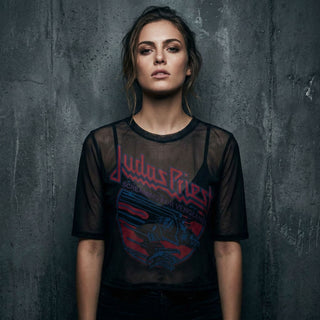 Judas Priest Ladies Mesh Crop Top: Screaming For Vengeance (Black)