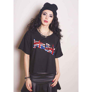Judas Priest Ladies Slim Fit T-Shirt: Union (Boxy Style/Glitter Print)