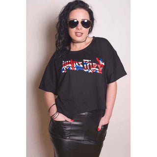 Judas Priest Ladies Slim Fit T-Shirt: Union (Boxy Style/Glitter Print)