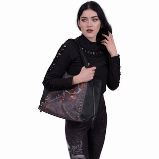 Spiral PU Leather Tote Bag: Burnt Rose (Black)