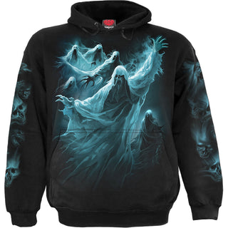 Spiral Pullover Hoodie: Ghost Skull (Black) (Back & Sleeve Print)