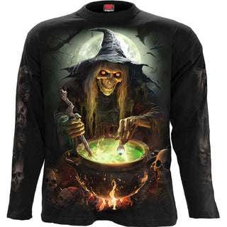 Spiral Long Sleeve T-Shirt: Witch's Brew (Black) (Back & Sleeve Print)