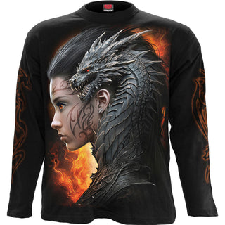 Spiral Long Sleeve T-Shirt: Draco Queen (Black) (Back & Sleeve Print)