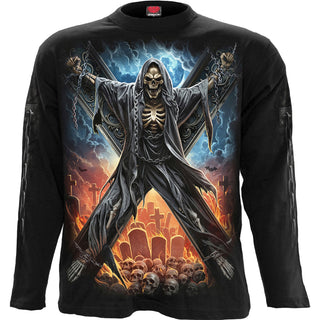 Spiral Long Sleeve T-Shirt: Crossed Over (Black) (Back & Sleeve Print)