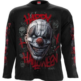 Spiral Long Sleeve T-Shirt: Happy Horroween (Black) (Back & Sleeve Print)