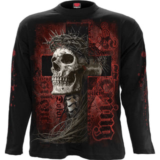 Spiral Long Sleeve T-Shirt: Silent Suffering (Black) (Back & Sleeve Print)