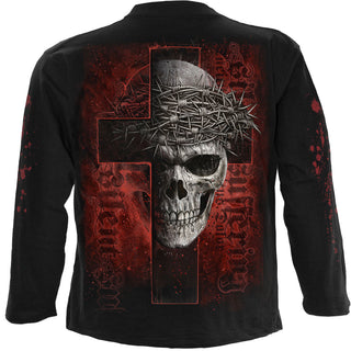 Spiral Unisex Long Sleeve T-Shirt: Silent Suffering (Black) (Back & Sleeve Print)