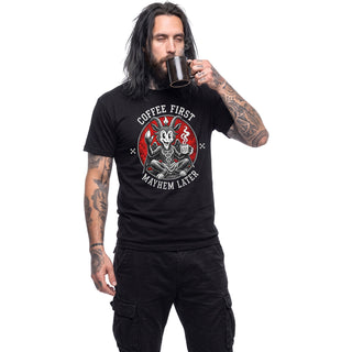 Spiral T-Shirt: Coffee And Mayhem (Black)