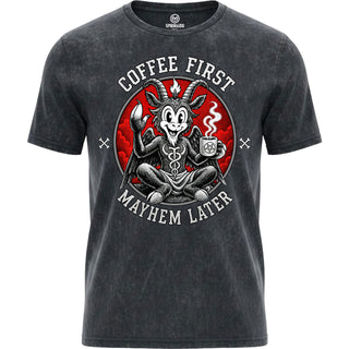 Spiral Acid Wash T-Shirt: Coffee And Mayhem (Black & Grey)