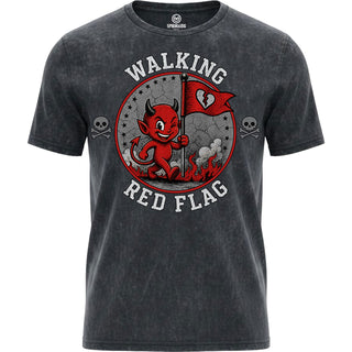 Spiral Acid Wash T-Shirt: Red Flag (Black & Grey)