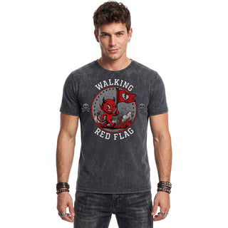 Spiral Acid Wash T-Shirt: Red Flag (Black & Grey)
