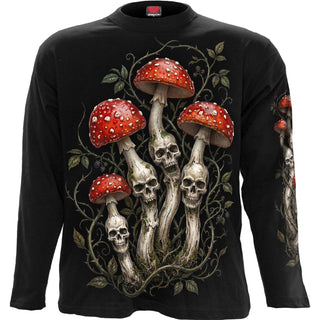Spiral Long Sleeve T-Shirt: Shrooms (Black) (Back & Sleeve Print)