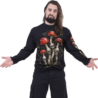 Spiral Long Sleeve T-Shirt: Shrooms (Black) (Back & Sleeve Print)
