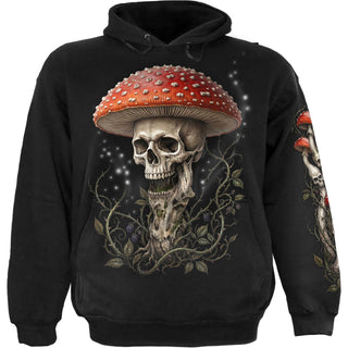 Spiral Pullover Hoodie: Shrooms (Black) (Back & Sleeve Print)