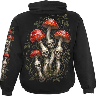 Spiral Pullover Hoodie: Shrooms (Black) (Back & Sleeve Print)