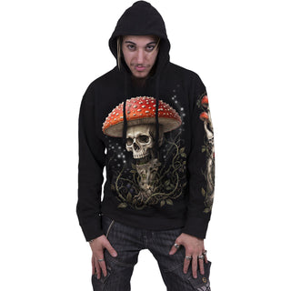 Spiral Pullover Hoodie: Shrooms (Black) (Back & Sleeve Print)