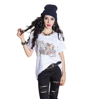 Kings of Leon Ladies Slim Fit T-Shirt: Flowers (Cut-outs)