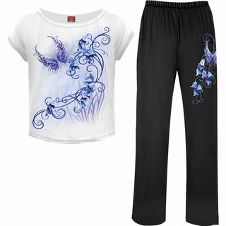 Spiral Ladies 4 Piece Gothic Pyjama Set: Bluebell Fairy (Black & White) (Back Print)