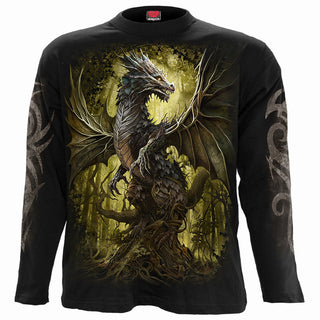 Spiral Long Sleeve T-Shirt: Oak Dragon (Black) (Back & Sleeve Print)