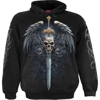 Spiral Pullover Hoodie: Angel Sword (Black) (Back & Sleeve Print)