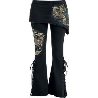 Spiral Ladies Boot Cut Leggings with Micro Skirt: Celtic Dragon (Black) (Back Print)