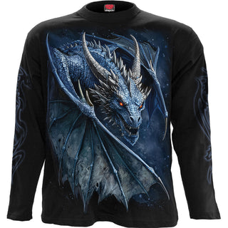 Spiral Long Sleeve T-Shirt: Storm Dragon (Black) (Back & Sleeve Print)