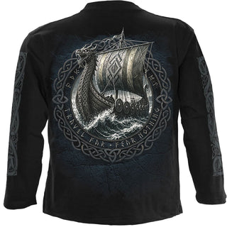 Spiral Long Sleeve T-Shirt: Viking Norseman (Black) (Back & Sleeve Print)