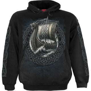 Spiral Pullover Hoodie: Viking Norseman (Black) (Back & Sleeve Print)