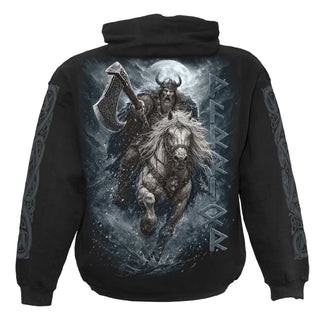 Spiral Pullover Hoodie: Viking Rampage (Black) (Back & Sleeve Print)
