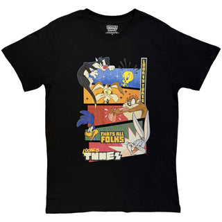 Looney Tunes T-Shirt: That's All Folks Block Graphic (Black)