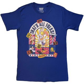 Looney Tunes T-Shirt: That's All Folks Cartoon Stamps (Navy Blue)