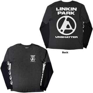 Linkin Park 2 In 1 Layered Long Sleeve T-Shirt: Unshatter (Charcoal Grey & Black) (Back Print & Sleeve Print)