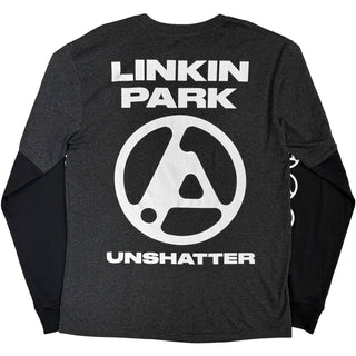 Linkin Park 2 In 1 Layered Long Sleeve T-Shirt: Unshatter (Charcoal Grey & Black) (Back Print & Sleeve Print)