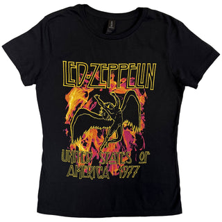 Led Zeppelin Ladies Slim Fit T-Shirt: Black Flames