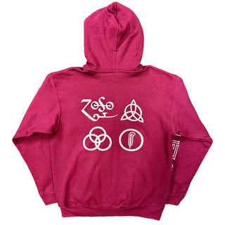 Led Zeppelin Unisex Zipped Hoodie: Symbols (Maroon Red) (Back Print)
