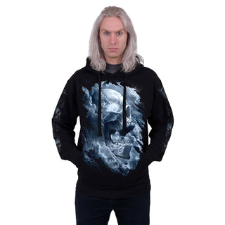 Spiral Pullover Hoodie: Grave Skies (Black) (Back & Sleeve Print)