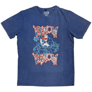 Marvel Comics Stone Wash T-Shirt: Venom Neon Light Outline (Denim Blue)