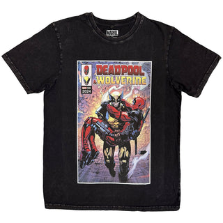 Marvel Comics Stone Wash T-Shirt: Wolverine Carrying Deadpool (Black)
