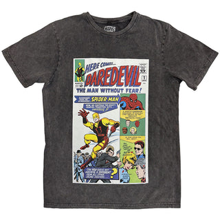 Marvel Comics Stone Wash T-Shirt: Here Comes Daredevil Comic (Charcoal Grey)