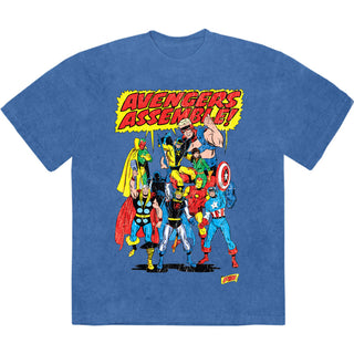Marvel Comics Stone Wash T-Shirt: Avengers Assemble Retro (Denim Blue)
