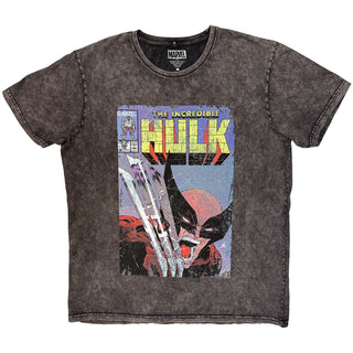 Marvel Comics Stone Wash T-Shirt: Incredible Hulk Wolverine (Charcoal Grey)