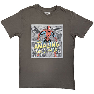 Marvel Comics T-Shirt: Amazing Spider-Man Comic Background (Charcoal Grey)