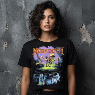 Megadeth Ladies Crop Top: Contaminated (Black) (Back Print)