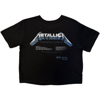 Metallica Ladies Crop Top: Master Of Puppets Tracks (Black) (Back Print)