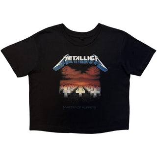 Metallica Ladies Crop Top: Master Of Puppets Tracks (Black) (Back Print)
